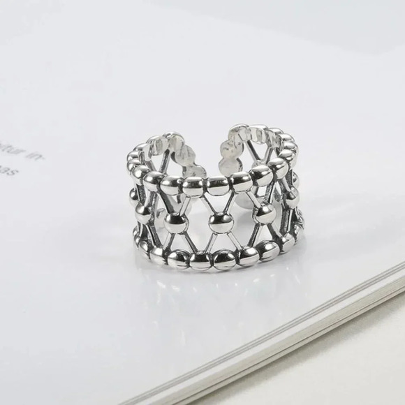 Minimalist 925 Sterling Silver Bead Ring Dainty Wide Silver Adjustable Ring - Picture 2 of 7